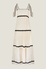 Tabitha Organic Cotton Dobby Ric Rac Dress | Antique Cream/Black