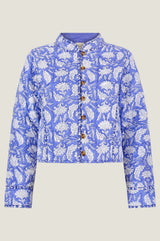 Polly Organic Cotton Block Print Quilted Jacket | Iris Blue/White