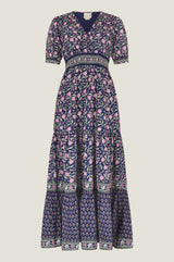 Billie Short Sleeve Organic Cotton Dress | Primrose Stamp Navy/Pink