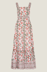 Aurelia Organic Cotton Block Print Dress | Gardenia Pink/Green