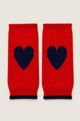 Merino Wool Fingerless Heart Gloves | Red/Navy