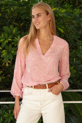 APPROVED Clea Viscose Crinkle Blouse | Circle White/Pink - Aspiga