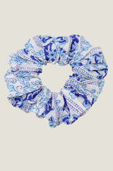 Block Print Scrunchie Linear Botanical | Blue