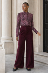 Wide Leg Stretch Velvet Corduroy Trouser | Burgundy