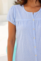 APPROVED Lisbon Stripe Dobby Organic Cotton Blouse | Blue/White - Aspiga