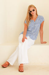 Wide Leg Linen Trousers | White - Aspiga