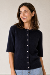 Alpaca Blend Short Sleeve Cardigan | Navy