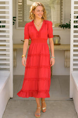 Viola Cotton Midi Dress | Hot Red