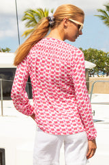 Clea Viscose Crinkle Blouse | Ikat White/Pink