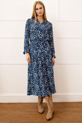 Mira Viscose Crepe Printed Skirt | Animal Ikat Navy/Cream