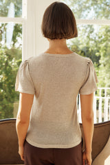 Metallic Knit Angel Sleeve T-Shirt | Gold