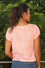 Lisbon Viscose Crinkle Blouse | White/Pink - Aspiga