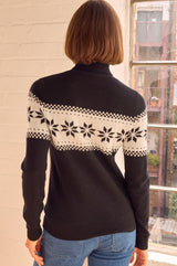 Merino Wool Snowflake Fairisle Polo Neck Jumper | Black/Cream