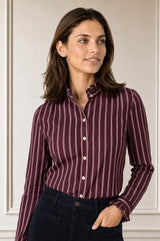 Frill Collar Stripe Blouse | Purple/Pink