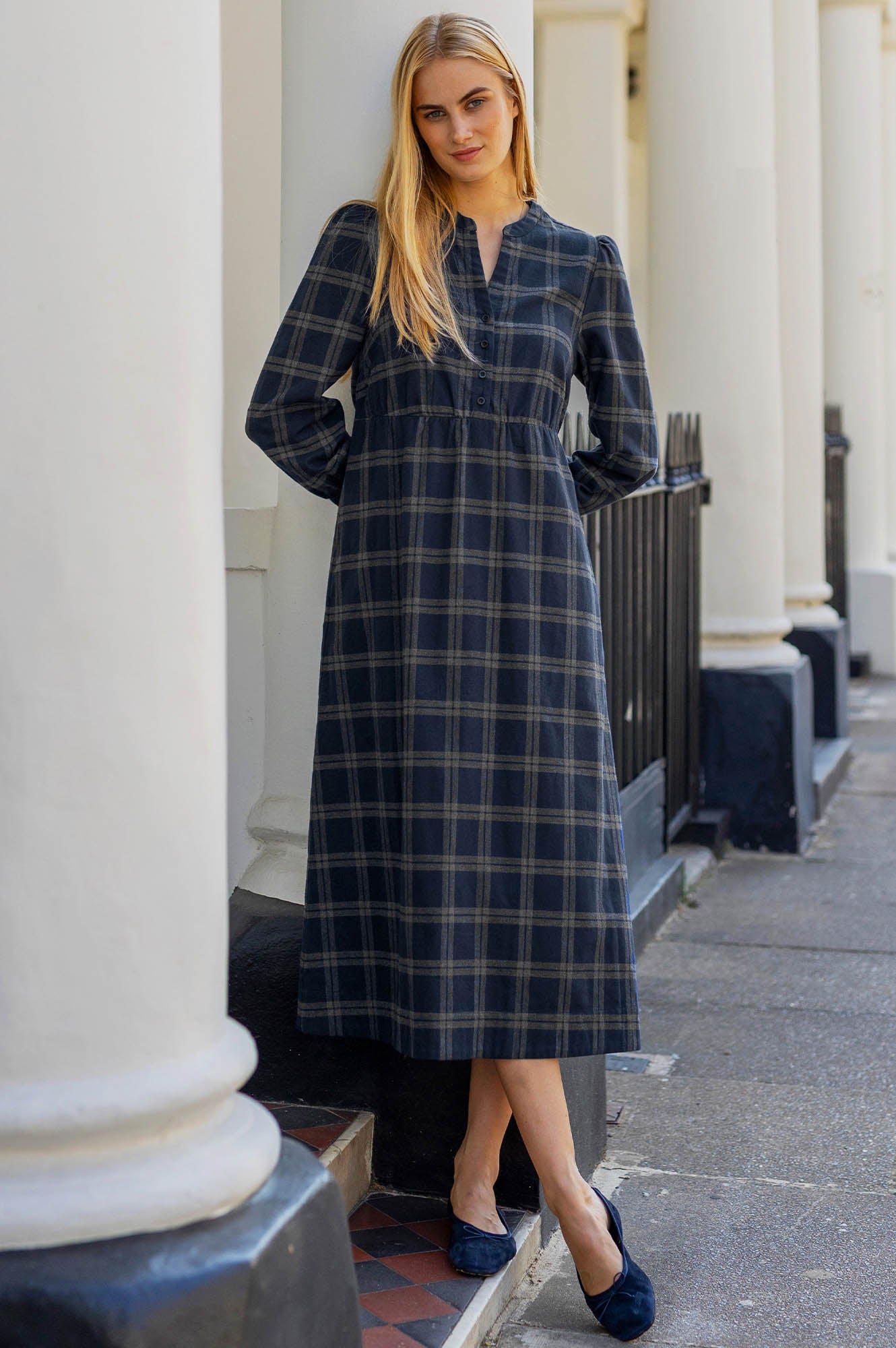 ワンピース andmary Audrey check dress gray Harper Check Dress | Navy/Grey
