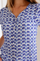 Lisbon Viscose Crinkle Blouse | Ikat White/Blue