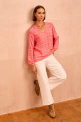 Clea Blouse | Flower Tile Orange/Pink