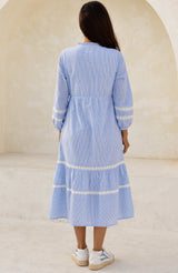 APPROVED Sadie Stripe Dobby Organic Cotton Dress | Blue/White - Aspiga
