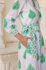 Cara Block Print Dress | Wild Flower Buta Green