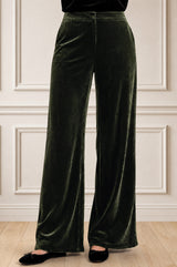 Palazzo Velvet Trouser | Dark Olive