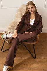 Linen Blend Trousers | Chocolate