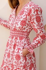 Billie Block Print Organic Cotton Dress | Red/White - Aspiga