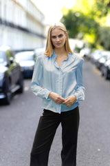 Frill Detail Satin Blouse | Ice Blue