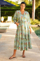 Surbhi 3/4 Sleeve Dress | Teal/Multi - Aspiga