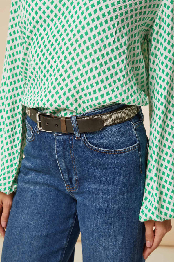 Full Beaded Leather Belt | Silver