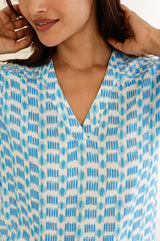 Clea Viscose Crinkle Blouse | Ikat White/Turquoise