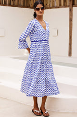 Hayden Organic Cotton Dress | Ikat White/Blue