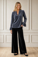 Astrid Velvet V-Neck Top | Grey/Blue