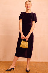Dulcie Velvet Puff Sleeve Dress | Aubergine - Aspiga