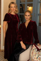 Velvet Scoop Back Dress | Wine Red