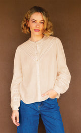 Chevron Lace Organic Cotton Cheesecloth Shirt | Ecru