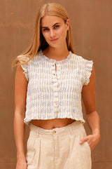 Sleeveless Blouse Patmos Omaris | Cream/Blue