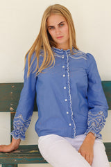 APPROVED * NEEDS WC Embroidered Chambray Shirt| Blue - Aspiga