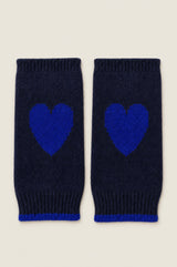 Merino Wool Fingerless Heart Gloves | Navy/Cobalt