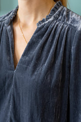 Astrid Velvet V-Neck Top | Grey/Blue