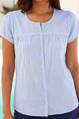 APPROVED Lisbon Stripe Dobby Organic Cotton Blouse | Blue/White - Aspiga