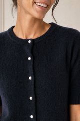 Alpaca Blend Short Sleeve Cardigan | Navy
