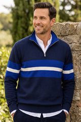 Men's Merino Wool Quarter Zip | Navy/Cobalt/Cream