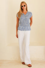 Wide Leg Linen Trousers | White - Aspiga