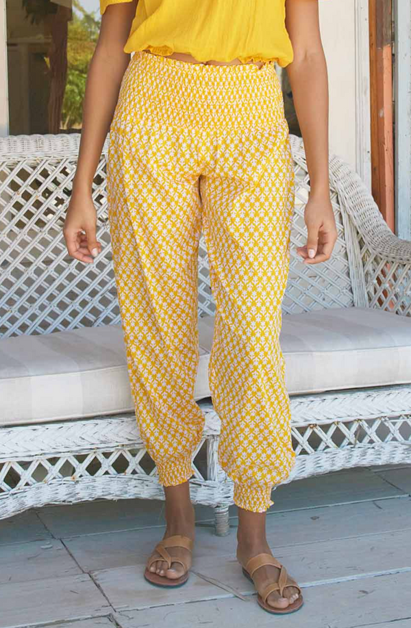 Harem Trousers | Buttercup Stamp Yellow/White