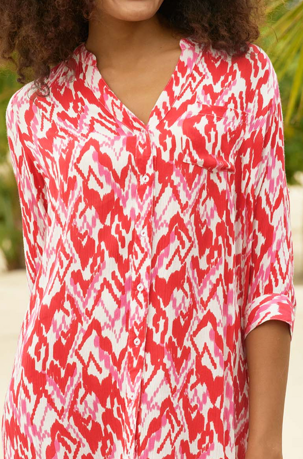 Mila Shirt Tunic | Fluid Abstract White/Red