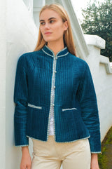 Velvet Quilted Jacket | Blue