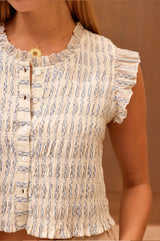 Sleeveless Blouse Patmos Omaris | Cream/Blue