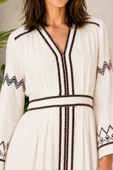 Jamila Embroidered Dress | Ecru/Black