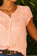 Lisbon Viscose Crinkle Blouse | White/Pink