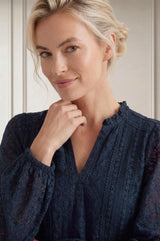 Long Sleeve Lace Blouse | Navy